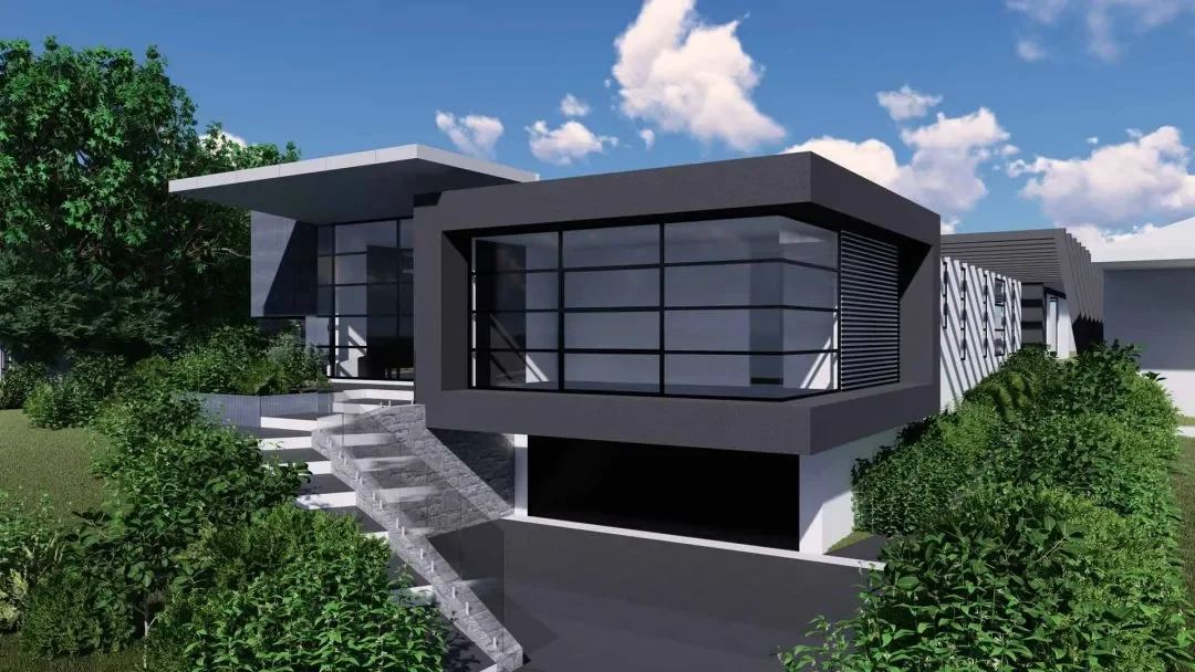 Design visualisation of a single-storey residence with a basement garage in Hillside, Victoria